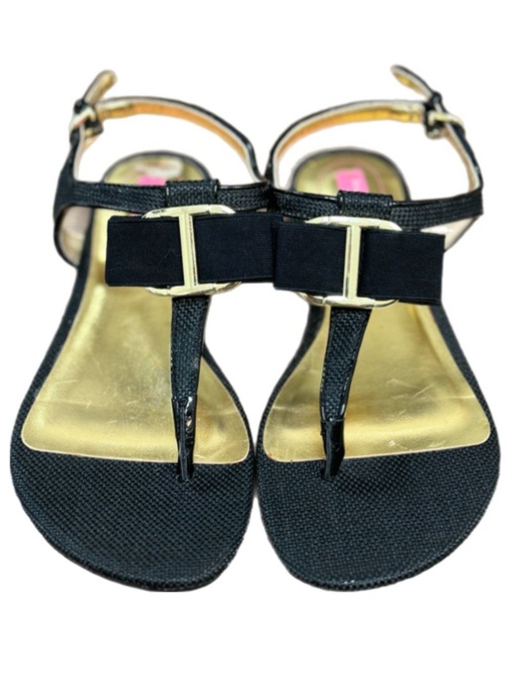 Isaac Mizrahi New York Black Bow T Strap Sandals Size 6M